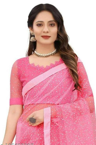 Trendy Net Saree With Blouse Piece