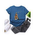 Load image into Gallery viewer, Women Cartoon Girl &amp; Cat Print O-Neck Short Sleeve Casual T-Shirts
