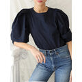 Load image into Gallery viewer, Puff Sleeve O-neck Back Zipper Cotton Casual Blouse For Women
