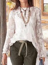 Load image into Gallery viewer, Solid Lace Patchwork O-neck Long Sleeve Button Back Two-piece Casual Blouse
