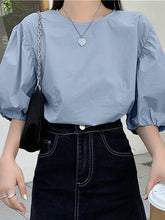 Load image into Gallery viewer, Puff Sleeve Round Neck Solid Color Casual Blouse For Women
