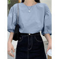 Load image into Gallery viewer, Puff Sleeve Round Neck Solid Color Casual Blouse For Women
