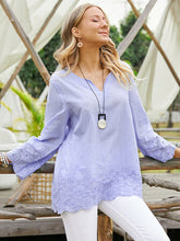 Load image into Gallery viewer, Women Notched Neckline Floral Hollow Out Long Sleeve Casual Blouse
