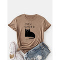 Load image into Gallery viewer, Women Cat Letter Print Round Neck Cute Short Sleeve T-Shirts
