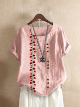 Load image into Gallery viewer, Floral Print O-neck Button Short Sleeve Casual T-Shirt For Women

