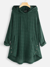Load image into Gallery viewer, Plus Size Women Plaid Print Asymmetrical Casual Hooded Blouse
