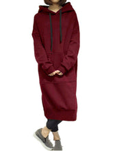 Load image into Gallery viewer, Casual Women Solid Color Long Sleeve Split Hem Pocket Hoodie Dress
