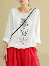 Load image into Gallery viewer, Flower Embroidery O-neck Long Sleeve Women Casual Blouse
