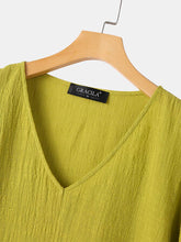 Load image into Gallery viewer, Women V-Neck Solid Color High-Low Hem Cozy Casual Blouse
