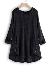 Load image into Gallery viewer, Plus Size Women Plaid Print Asymmetrical Casual Hooded Blouse

