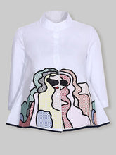 Load image into Gallery viewer, Funny Embroidered Button Stand Collar 3/4 Sleeves Casual Blouse For Women
