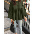 Load image into Gallery viewer, Women Solid Color Stitching Pleating Casual O-Neck Long Sleeve Blouse
