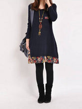 Load image into Gallery viewer, Casual Women Long Sleeve O-Neck Layer Floral Patchwork Dress
