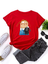 Load image into Gallery viewer, Women Cartoon Figure &amp; Animal Graphic Round Neck Casual Short Sleeve T-Shirts
