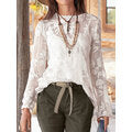 Load image into Gallery viewer, Solid Lace Patchwork O-neck Long Sleeve Button Back Two-piece Casual Blouse

