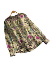Load image into Gallery viewer, 100% Cotton Loose O-Neck Raglan Full Sleeve Floral Printing Blouse
