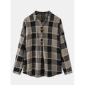 Load image into Gallery viewer, Plaid Print Vintage Button Loose Lapel Collar Long Sleeve Casual Blouse For Women
