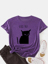 Load image into Gallery viewer, Women Kiss Cat Print O-Neck Short Sleeve Casual T-Shirt
