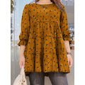 Load image into Gallery viewer, Casual Puff Sleeve Round Neck Long Sleeve Spliced Vintage Pleated Blouse For Women
