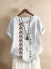 Load image into Gallery viewer, Floral Print O-neck Button Short Sleeve Casual T-Shirt For Women
